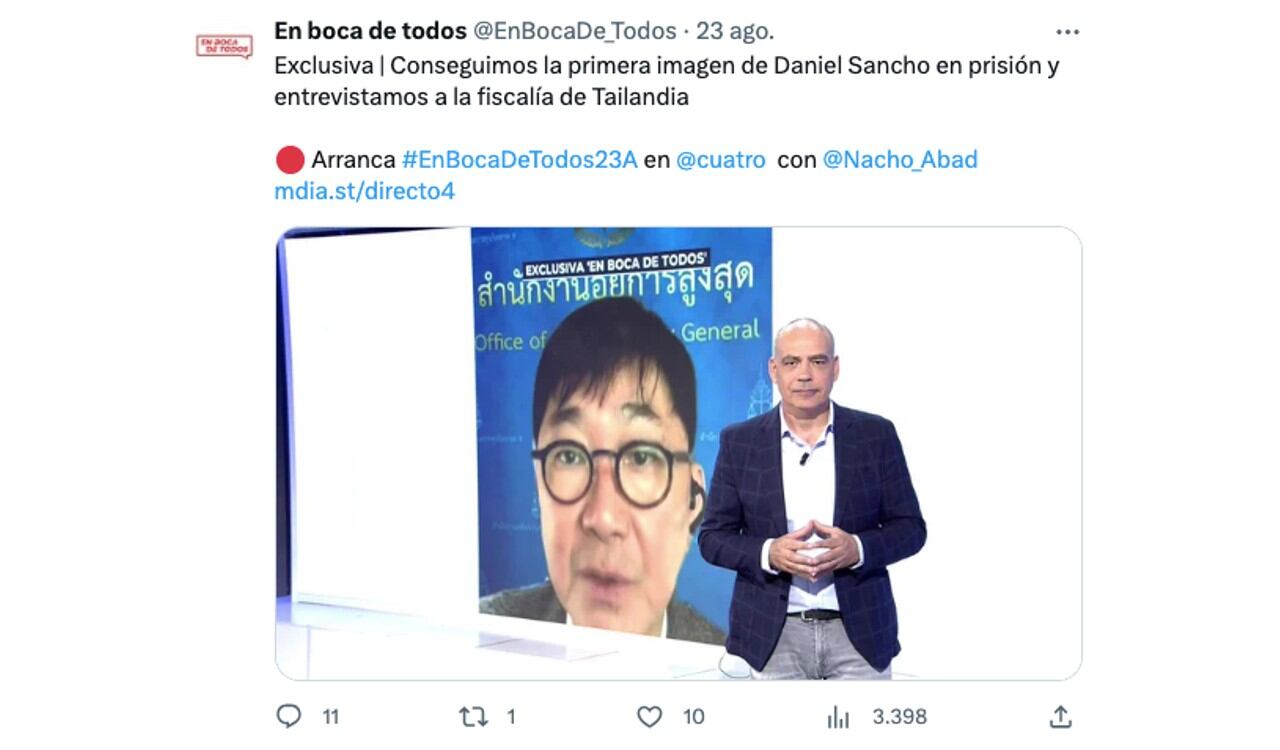 Así referenciaba el programa En Boca de Todos la entrevista con el fiscal que lleva el caso en Tailandia