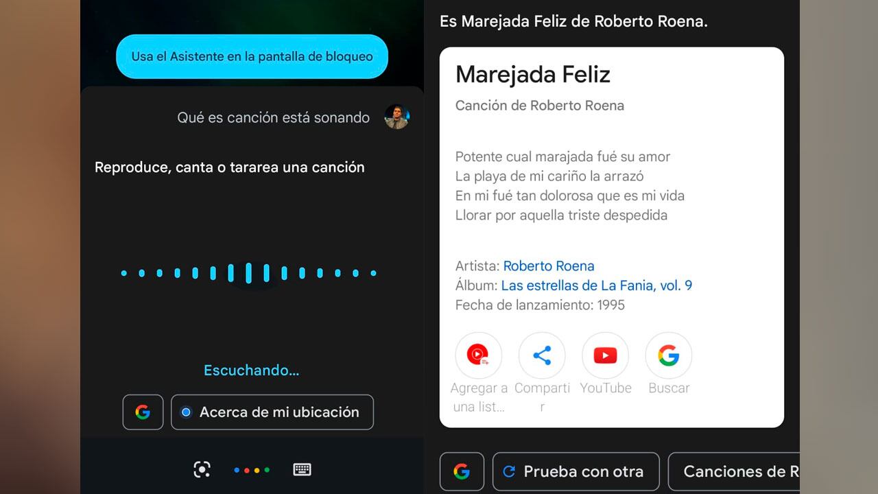 Google Asistant tiene un sistema de reconocimiento de sonidos para identificar el nombre de una canción.