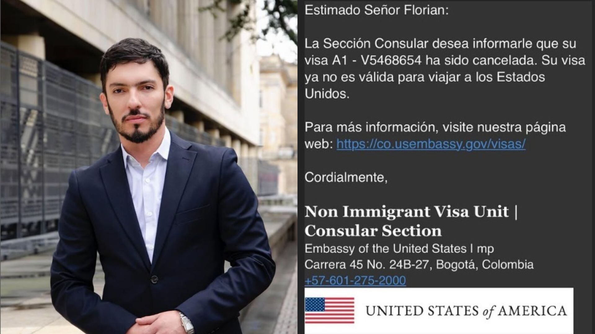Juan Carlos Florián, ministro de Igualdad, anunció la cancelación de su visa de EE. UU. a través de sus redes sociales.