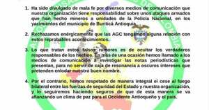 Comunicación del Clan del Golfo sobre cese al fuego en Antioquia.