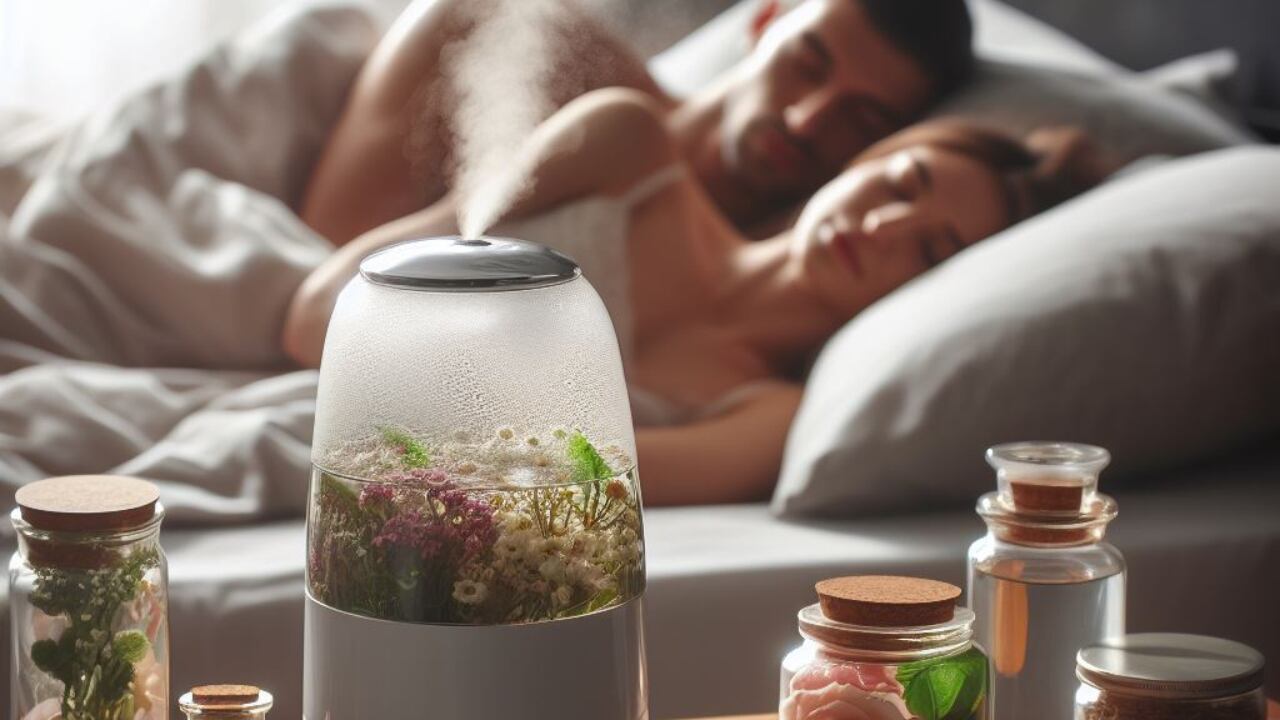 Pareja descansando frente a un humificador