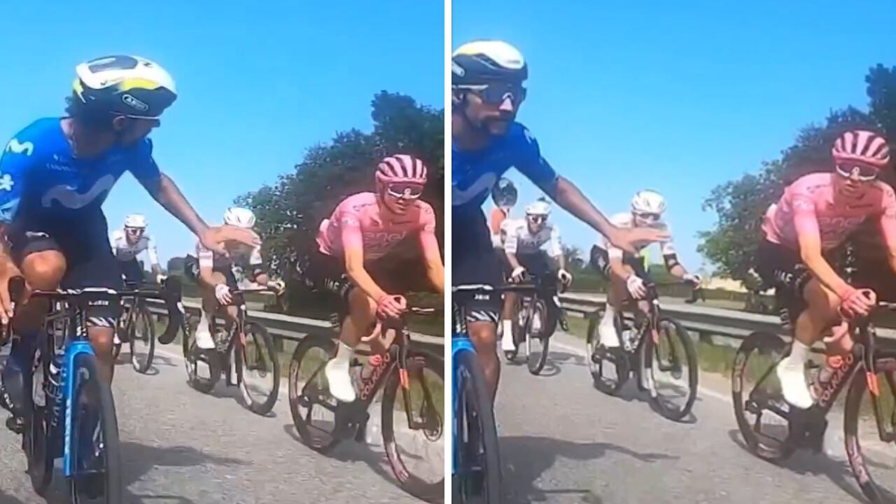 Fernando Gaviria y  Tadej Pogacar comparten en el pelotón del Giro de Italia 2024