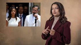 Andrea Petro, su papá Gustavo Petro y su hermana Antonella Petro.