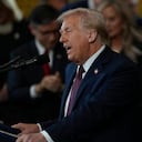 President Donald Trump gives his inaugural address during the 60th Presidential Inauguration in the Rotunda of the U.S. Capitol in Washington, Monday, Jan. 20, 2025. (AP Photo/Julia Demaree Nikhinson, Pool)