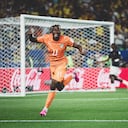 Yan Diomande (#11 de Costa de Marfil) celebra el gol de Amad Diallo contra Ecuador, en el partido del Grupo E de la Copa Mundial de la FIFA 2026.