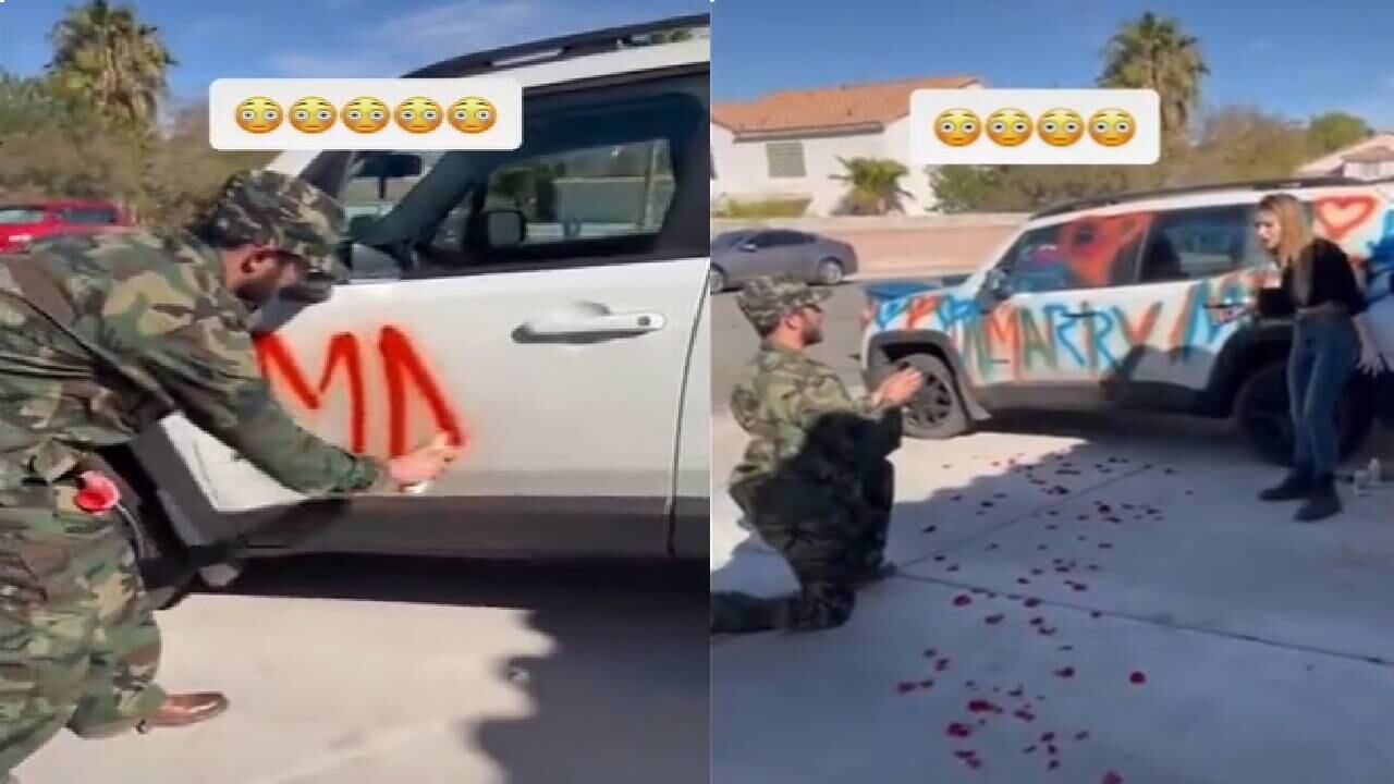 Soldado pidió matrimonio rayando el carro de su novia. Foto TikTok @kama_mai_savaii
