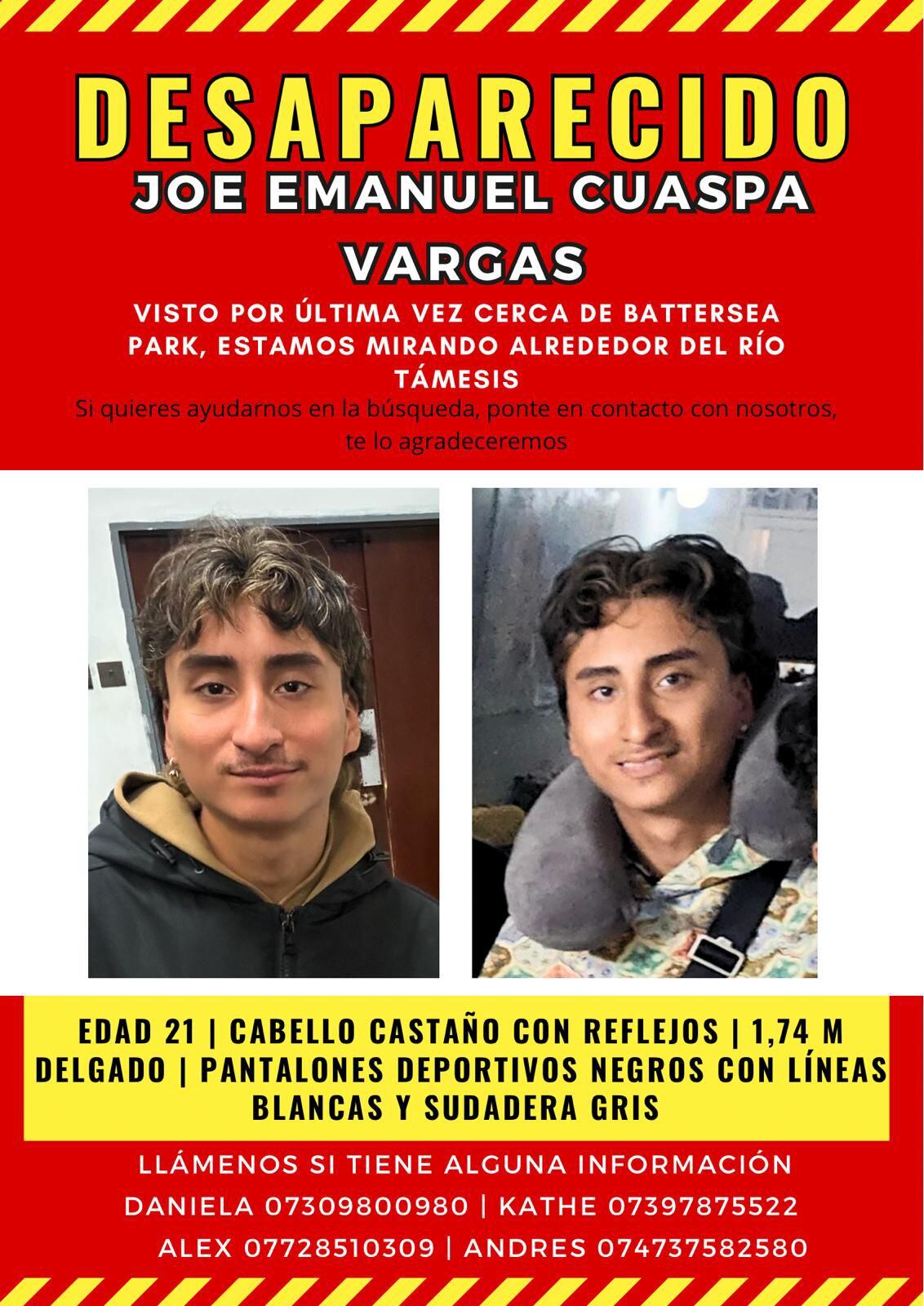 Joe Manuel Cuaspa, de 21 años, murió al caer en extrañas circunstancias al río Támesis, en Londres.