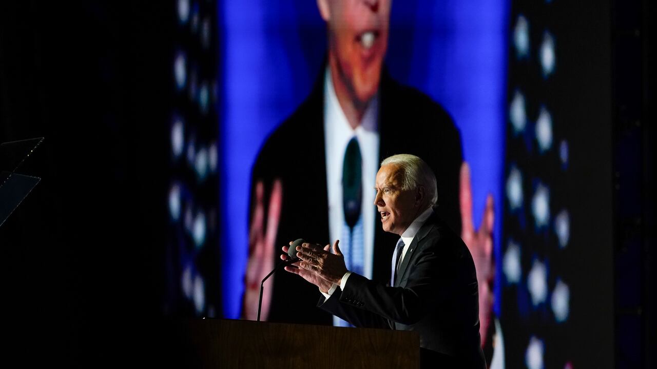 President-elect Joe Biden speaks, Saturday, Nov. 7, 2020, in Wilmington, Del. (AP Photo/Carolyn Kaster)