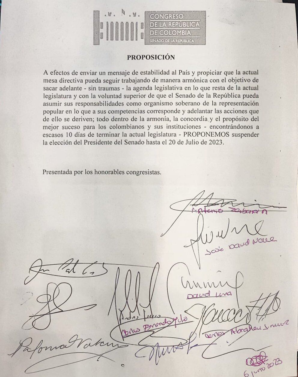 Esta fue la proposición con la que senadores de la oposición pidieron aplazar la elección del nuevo presidente del senado.