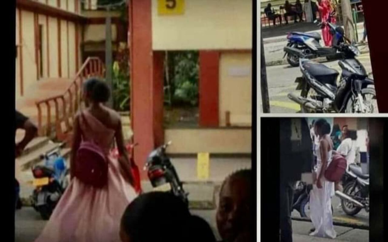 Así fue vestida la joven a la institución.