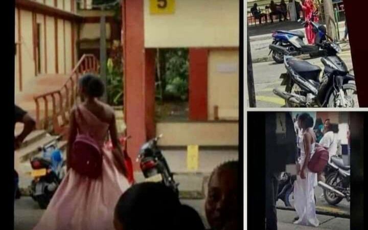 Así fue vestida la joven a la institución.