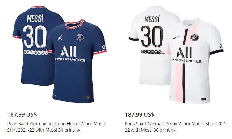 Camiseta de Messi en el PSG. Foto: Pantallazo página del PSG.