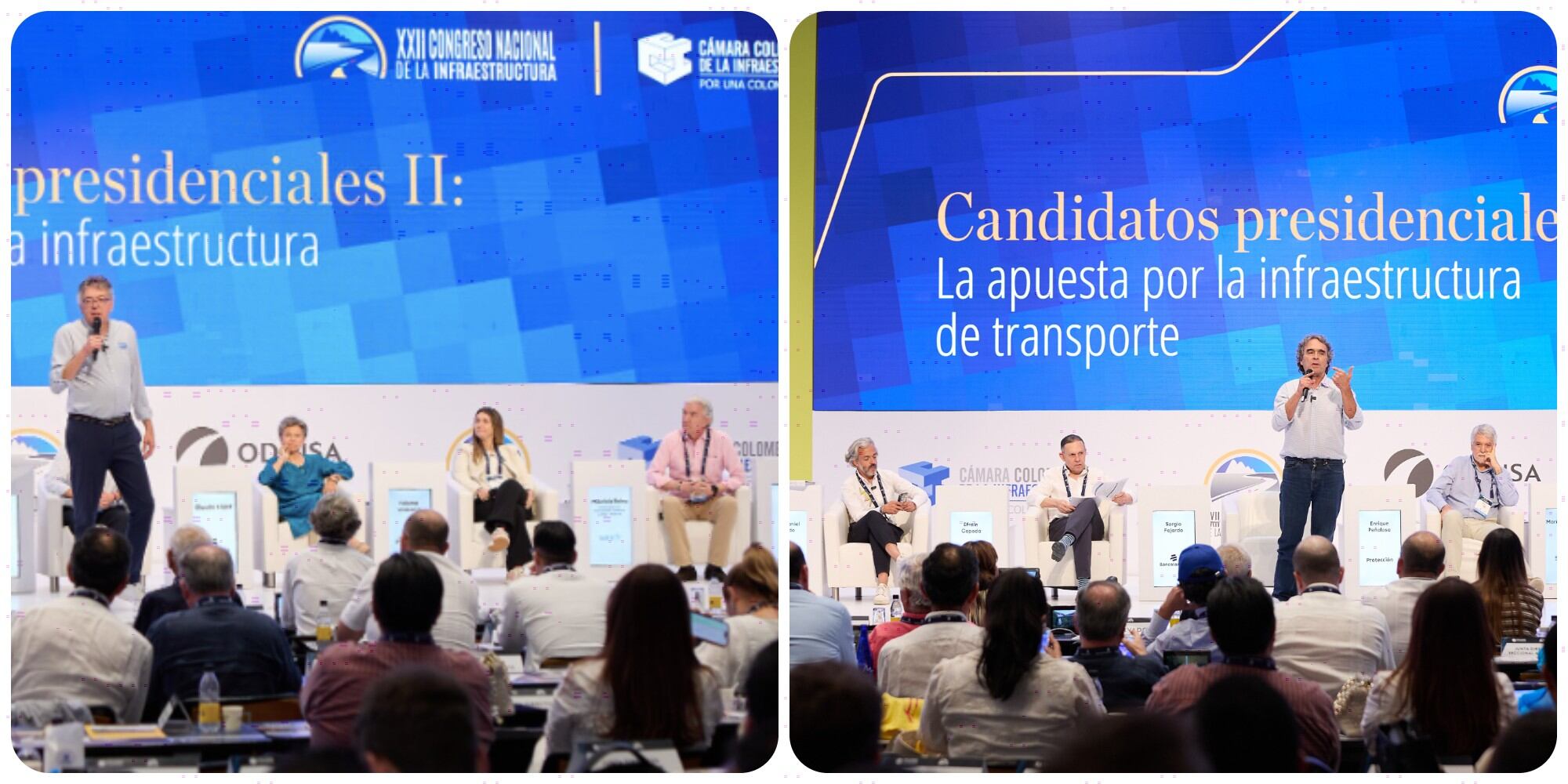 Candidatos presidenciales en el Congreso de Infraestructura 2025. Hubo tres tandas en medio del amplio abanico de aspirantes.