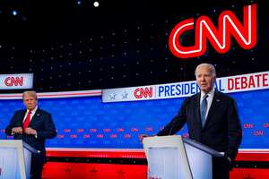 ATLANTA, GEORGIA - JUNE 27: U.S. President Joe Biden (R) and Republican presidential candidate, former U.S. President Donald Trump participate in the CNN Presidential Debate at the CNN Studios on June 27, 2024 in Atlanta, Georgia. President Biden and former President Trump are facing off in the first presidential debate of the 2024 campaign. (Photo by Justin Sullivan/Getty Images)