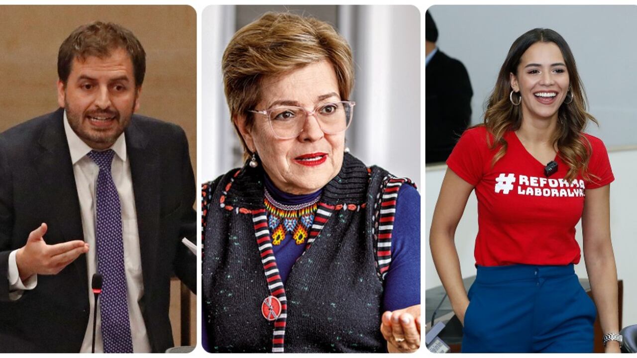 Andrés Forero, representante del Centro Democrático, la ministra de Trabajo Gloría Inés Ramírez, y la representante María Fernanda Carrascal del Pacto Histórico.