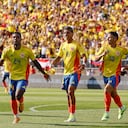 EAST HARTFORD, CT - JUNE 15: Jhon Cordoba # 24 of Columbia celebrates his goal against Bolivia during the first half of their international friendly match at Pratt & Whitney Stadium on June 15, 2024 in Hartford, Connecticut. (Photo By Winslow Townson/Getty Images)