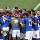 Italy's players celebrate their win in the UEFA EURO 2020 Group A football match between Italy and Wales at the Olympic Stadium in Rome on June 20, 2021. (Photo by Ryan Pierse / POOL / AFP)