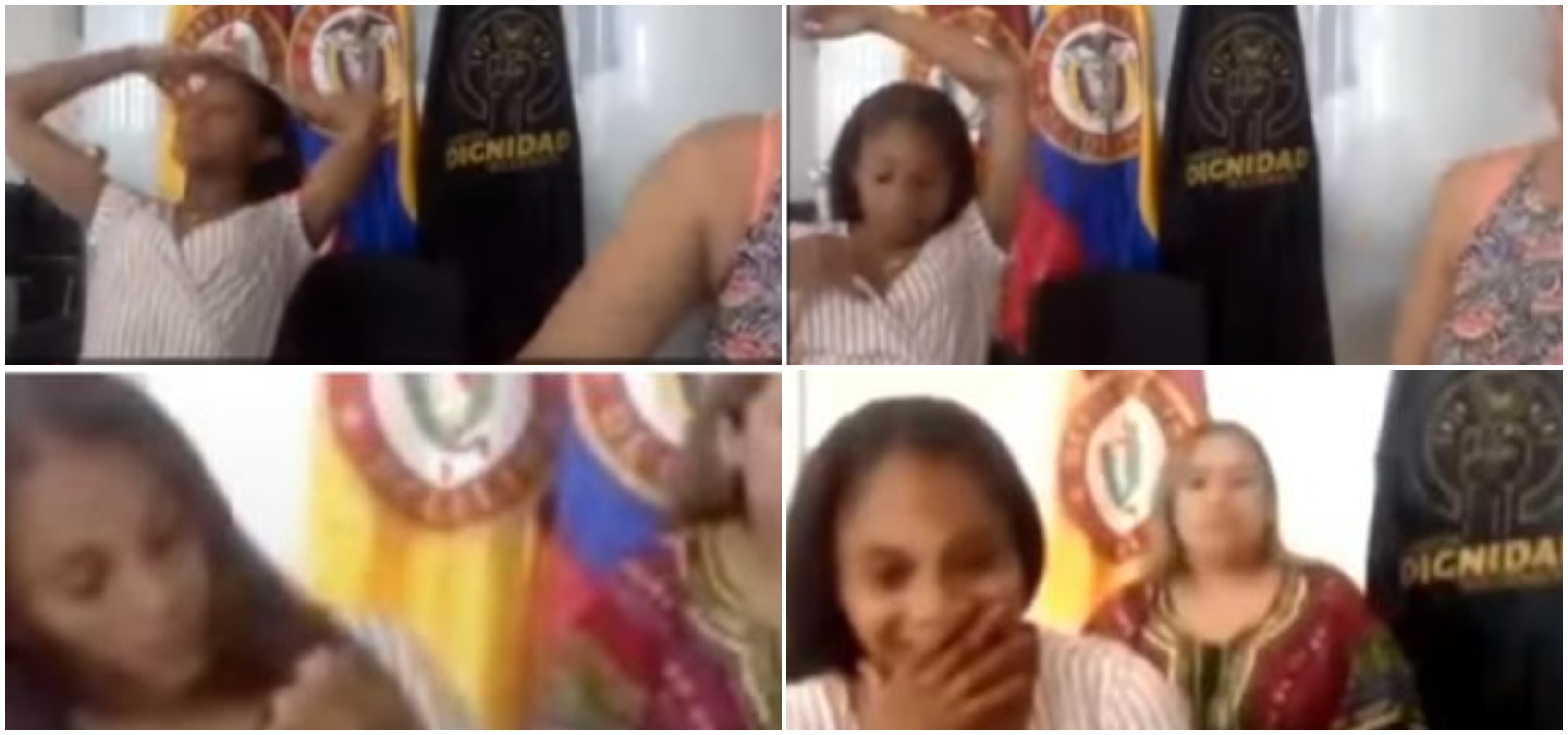 Carolina Galván, madre de Sara Sofía, riendo y haciendo muecas durante la audiencia de imputación de cargos en agosto de 2021.