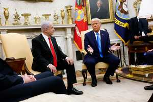 WASHINGTON, DC - FEBRUARY 04: U.S. President Donald Trump, accompanied by Israeli Prime Minister Benjamin Netanyahu (L) speaks during a meeting in the Oval Office of the White House on February 04, 2025 in Washington, DC. Netanyahu is the first foreign leader to visit Trump since he returned to the White House last month. Anna Moneymaker/Getty Images/AFP (Photo by Anna Moneymaker / GETTY IMAGES NORTH AMERICA / Getty Images via AFP)