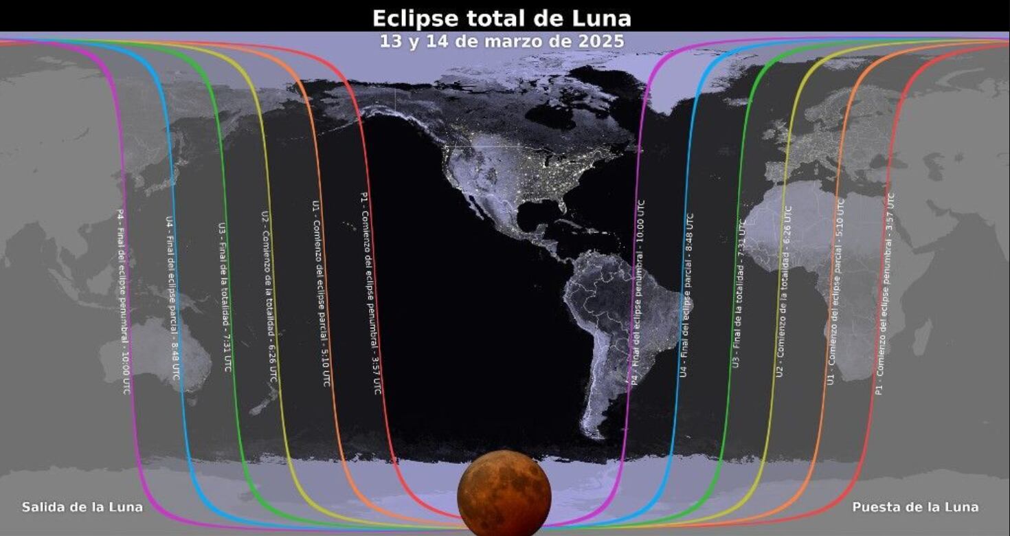 La "Luna de sangre" será visible en Colombia el 14 de marzo, en el primer eclipse lunar total del año.