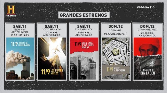 Programación documentales History, Torres Gemelas y atentados a EE. UU.