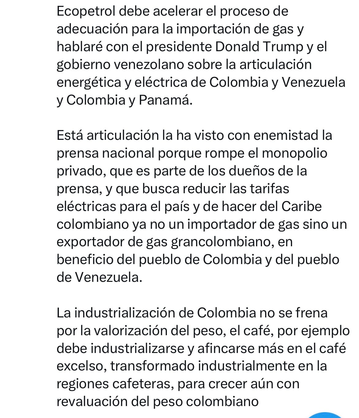 Mensaje que publicó el presidente Gustavo Petro en su cuenta personal de X el 18 de enero de 2026.