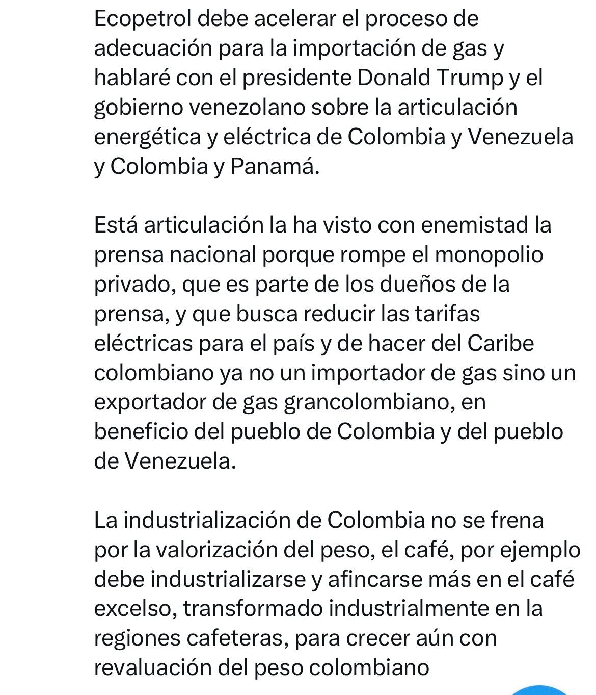 Mensaje que publicó el presidente Gustavo Petro en su cuenta personal de X el 18 de enero de 2026.