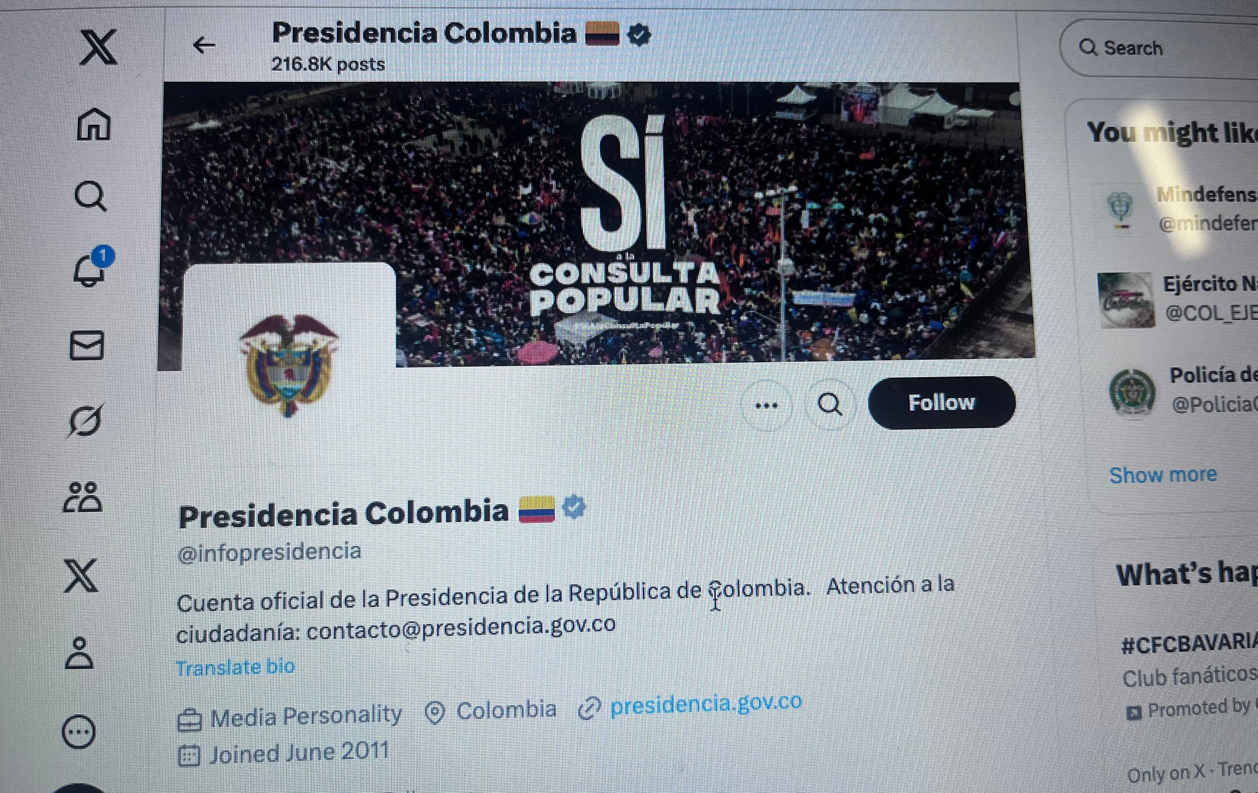 Imagen de la cuenta oficial de la Presidencia promoviendo la hundida consulta popular