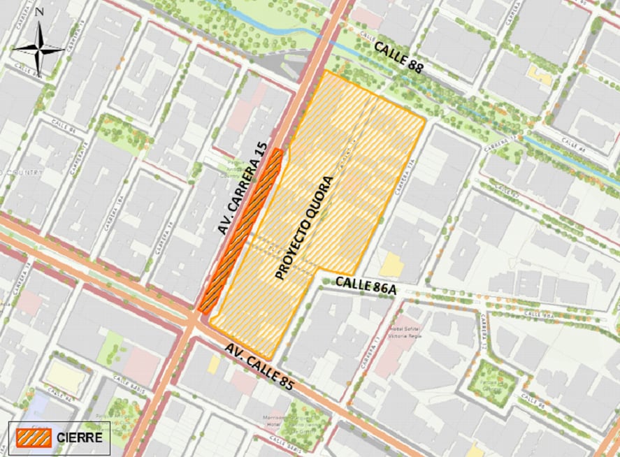 Así serán los cierres de dos carriles en la Av. Carrera 15 entre Av. Calle 85 y Calle 87