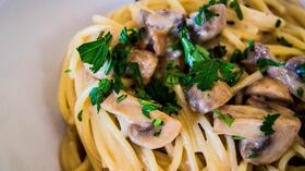 Pasta de pollo con champiñones