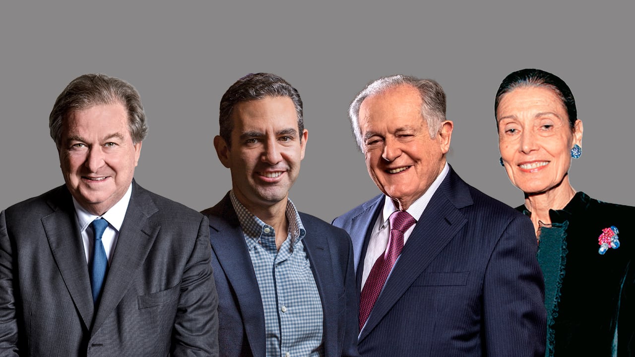 Los cuatro colombianos más ricos del mundo: de izquierda a derecha, Jaime Gilinski (número 1), David Vélez (número 2), Luis Carlos Sarmiento Angulo (número 3) y Beatriz Dávila de Santo Domingo (número 4).
