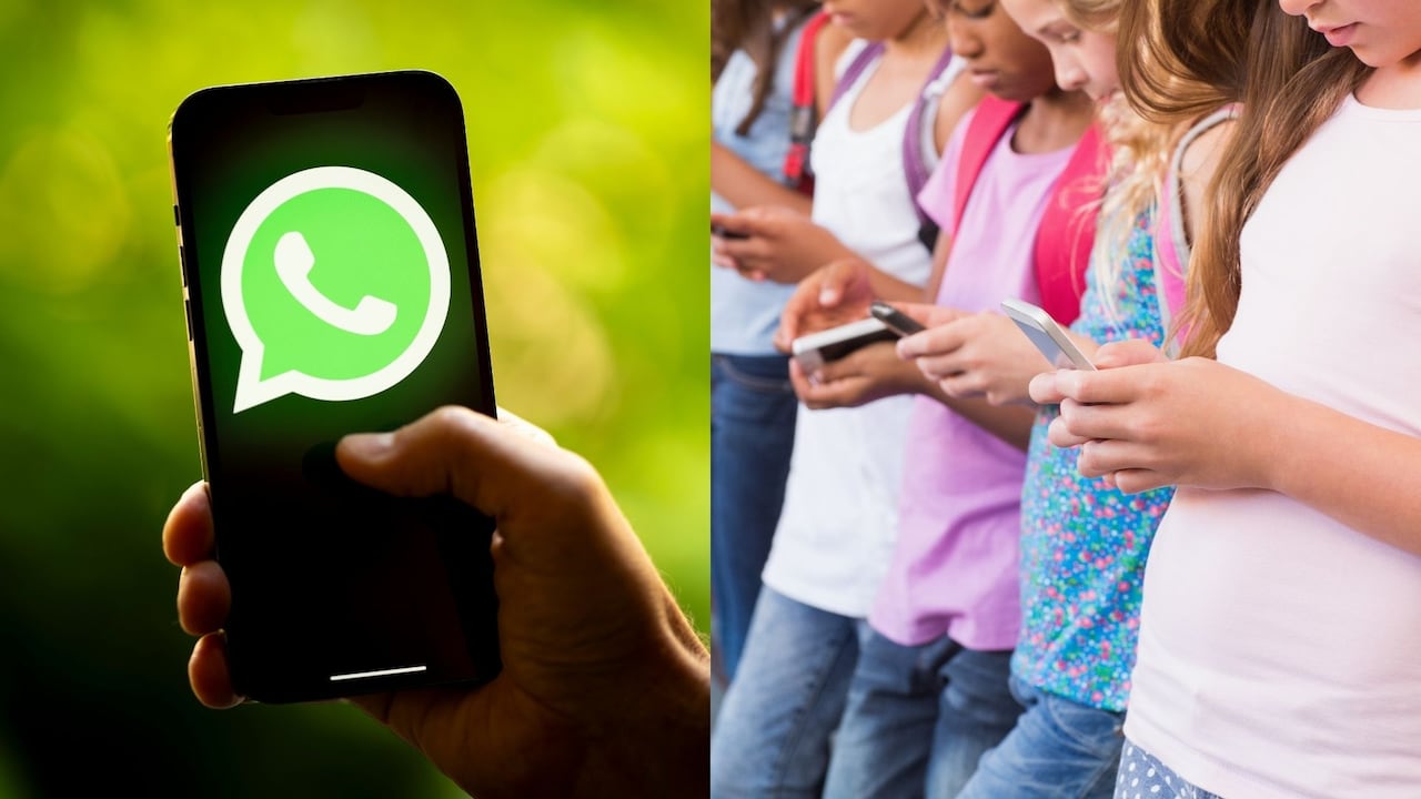 Niños usando WhatsApp desde el celular.