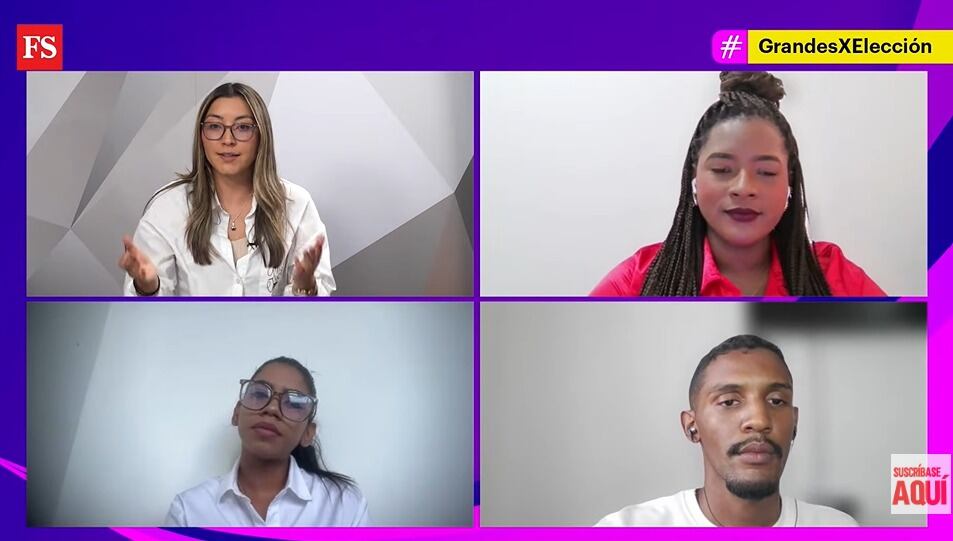 De izquierda a derecha, Paola Vega, periodista de SEMANA, Daniela Rodríguez, presidente del Consejo Departamental de Juventud de Arauca Mary Pérez, consejera departamental por el Zodes Norte de Bolívar y Carlos Vitola, consejero de Juventudes de Cartagena.