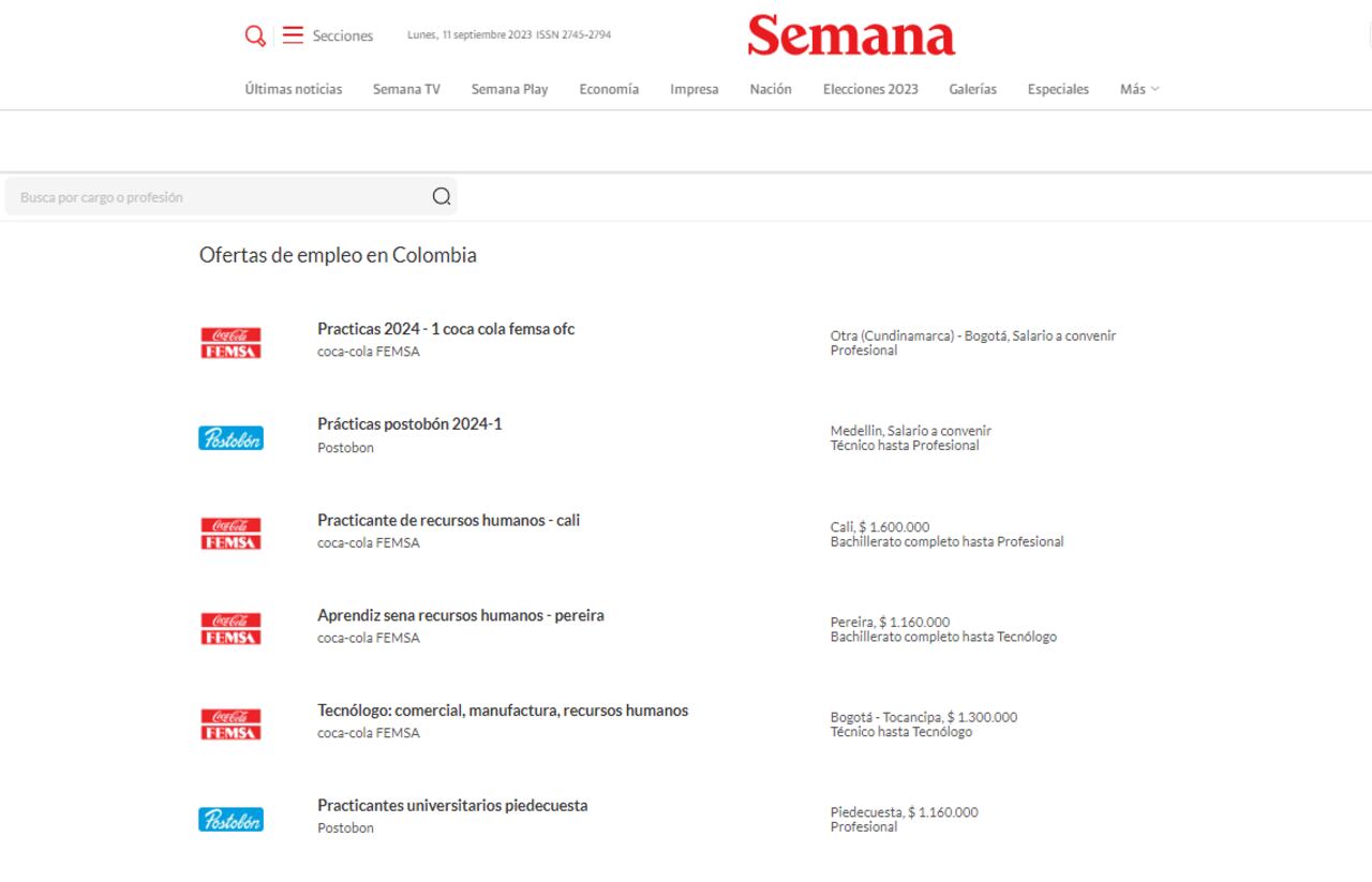 Ofertas de empleo de Coca Cola en Colombia