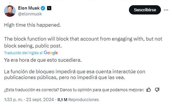 El anuncio fue hecho por Elon Musk a través de su cuenta en X.