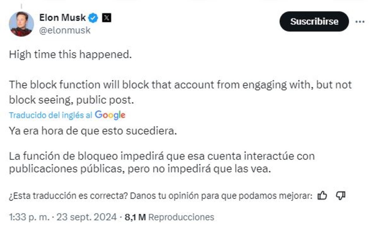 El anuncio fue hecho por Elon Musk a través de su cuenta en X.