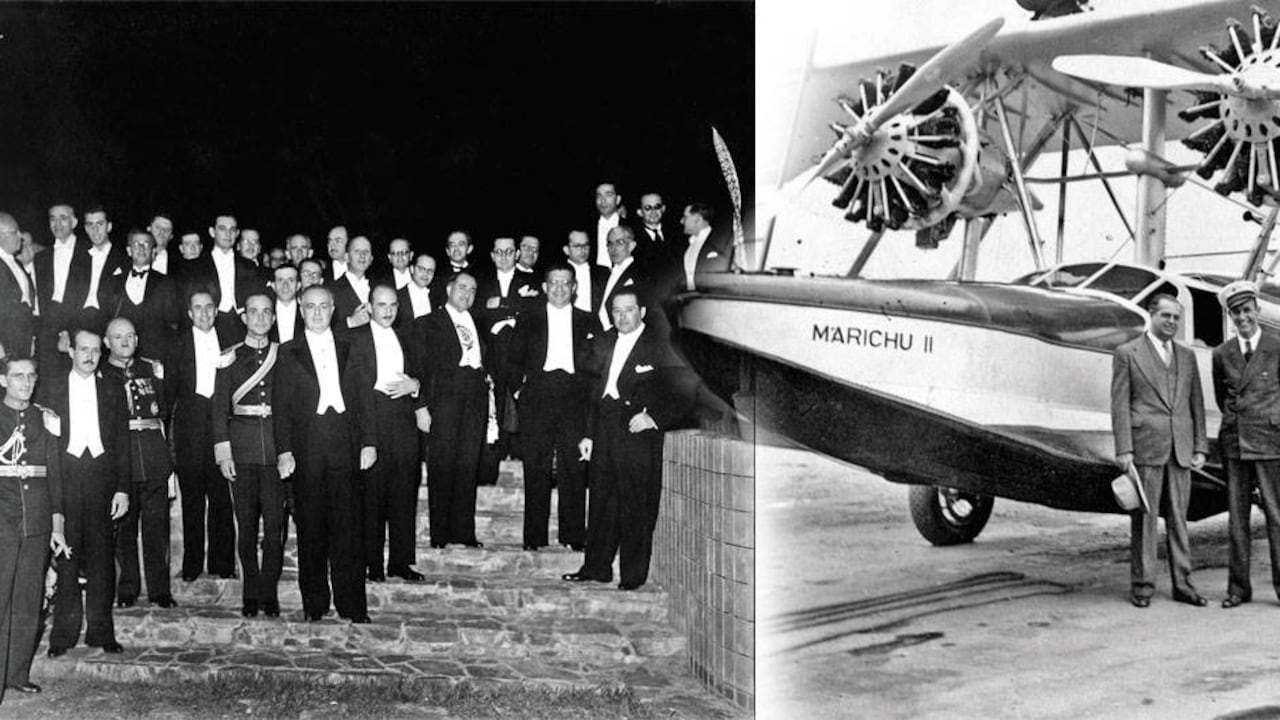Gonzalo Mejía soñaba y luego materializaba progreso, razón por la cual recibió homenajes en vida. Arriba, junto al avión que bautizó como su hermana, Marichú. En París, en 1906, presenció los inicios de la aviación y se propuso traerla a Colombia. Lo consiguió.