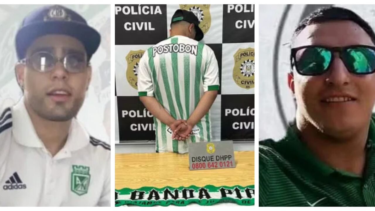 Víctor Manuel Velásquez (izq.) murió a mano de hinchas de Nacional en Brasil, al ser señalado de quitarle la vida a Alejandro Lopera Zuluaga (der.). Jeferson Pamplona (Cen.) acusado de vengar a Alejandro.