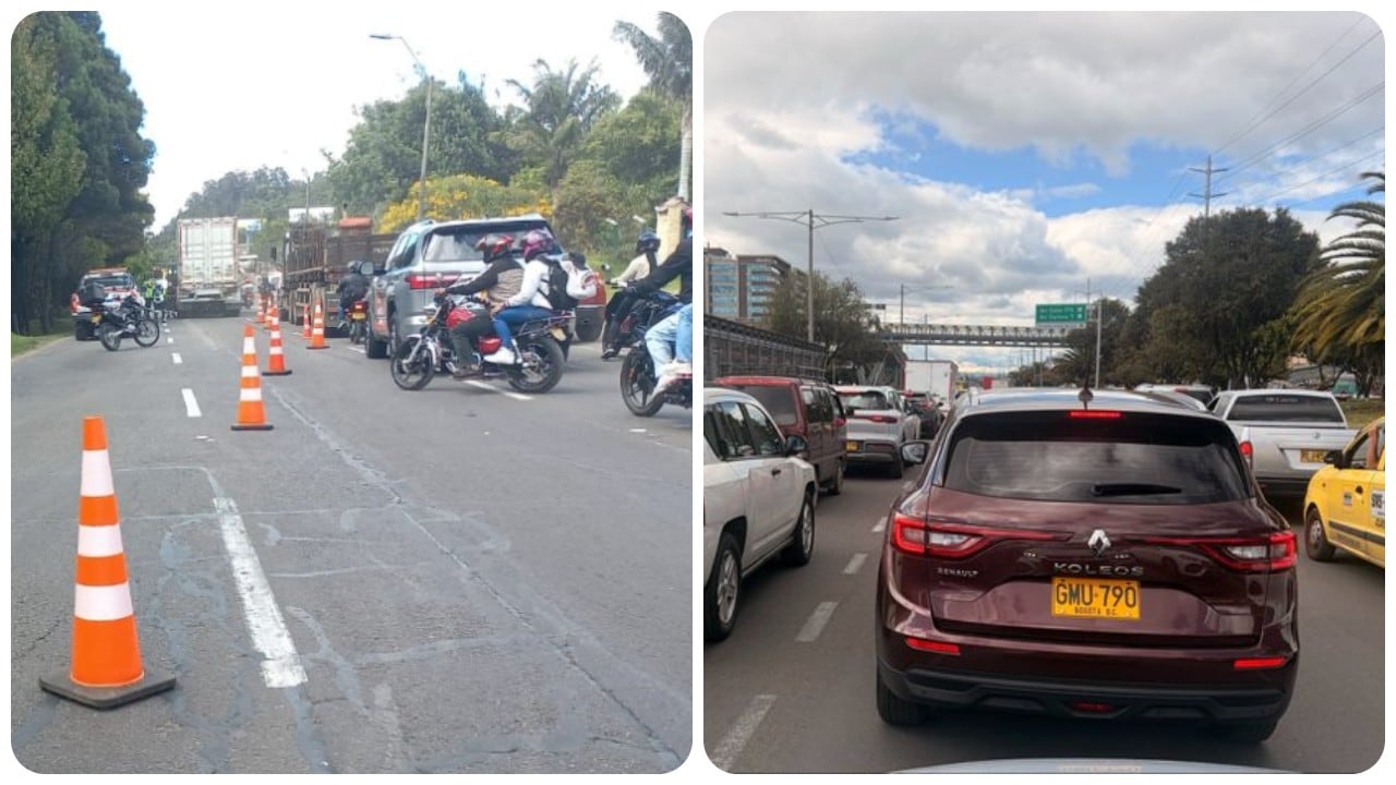 Agentes de tránsito atendieron la emergencia mientras se presentaban largas filas de vehículos a la salida de Bogotá.