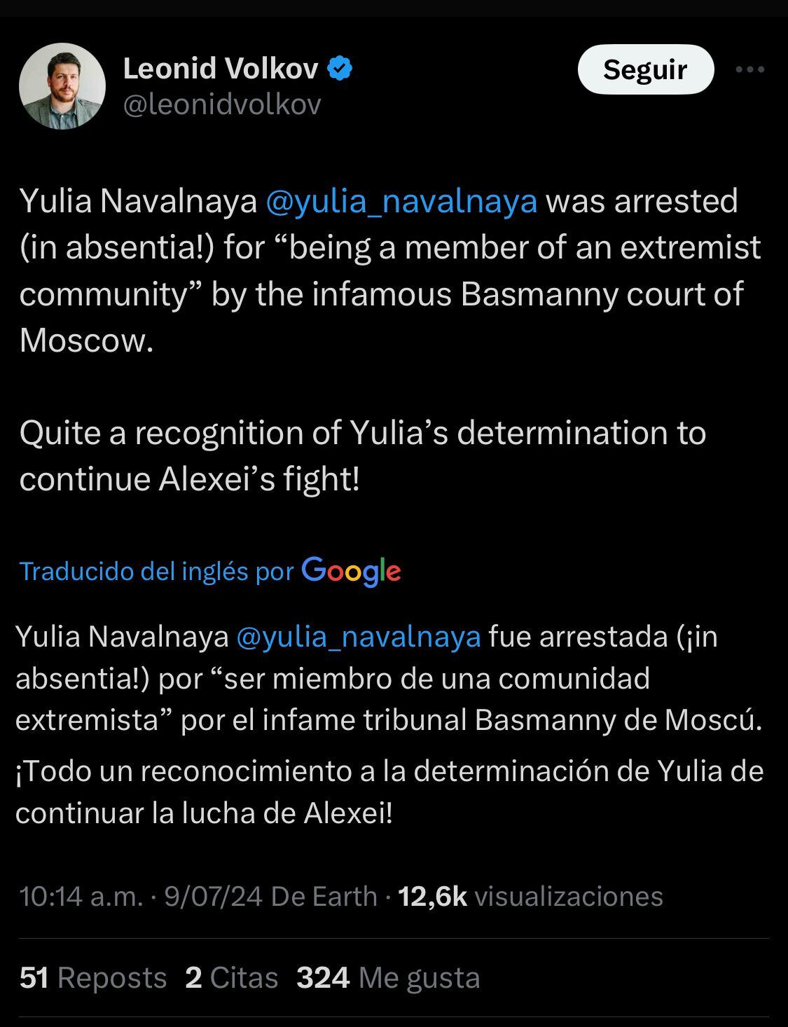 Mano derecha del opositor Alexei Navalnym, se pronunció por medio de las redes sociales