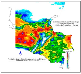Mapa climatológico para el viernes 3 de julio en Colombia.