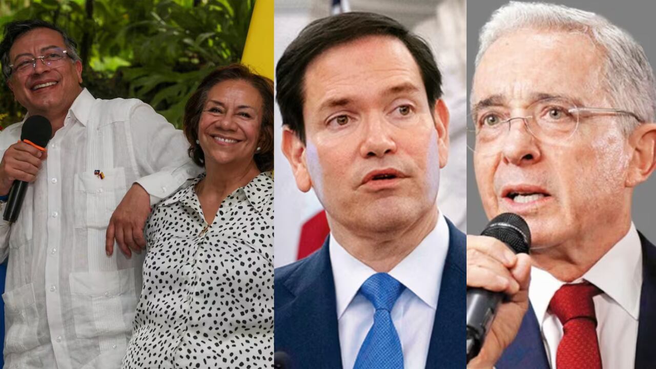 La canciller Yolanda Villavicencio, junto al presidente Gustavo Petro, el secretario de Estado Marco Rubio, y el expresidente Álvaro Uribe
