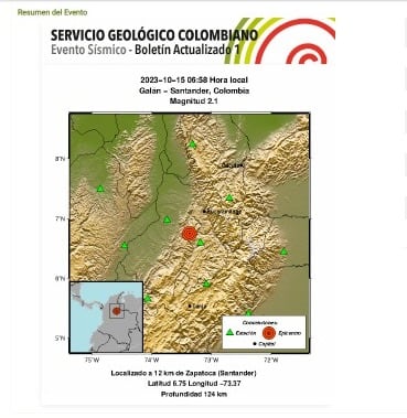 Reporte de sismo en Galán - Santander.