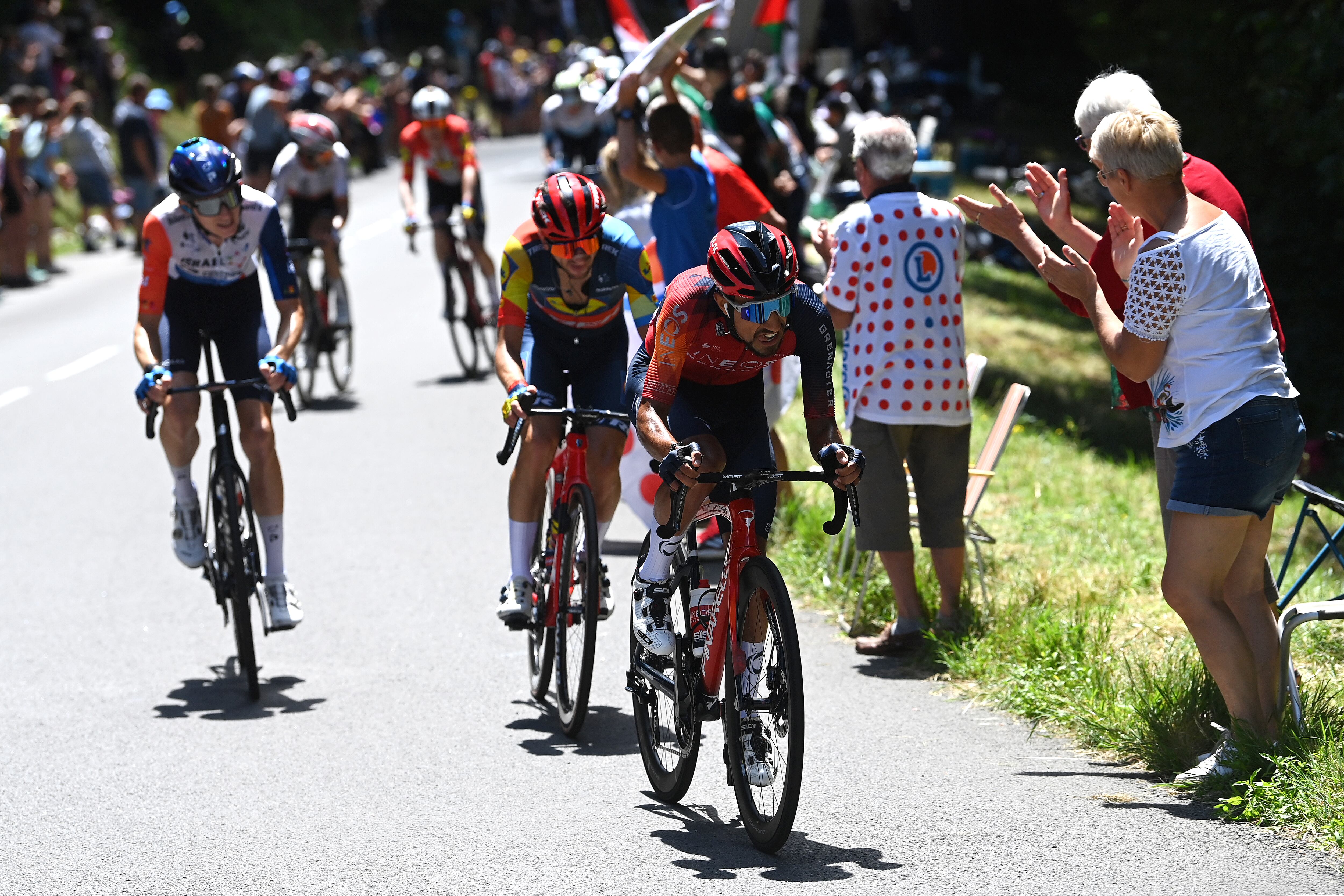 BELLEVILLE-EN-BEAUJOLAIS, FRANCE - JULY 13: Daniel Martinez of Colombia and Team INEOS Grenadiers attacks during the stage twelve of the 110th Tour de France 2023 a 168.8km stage from Roanne to Belleville en Beaujolais / #UCIWT / on July 13, 2023 in Belleville en Beaujolais, France. (Photo by Tim de Waele/Getty Images)