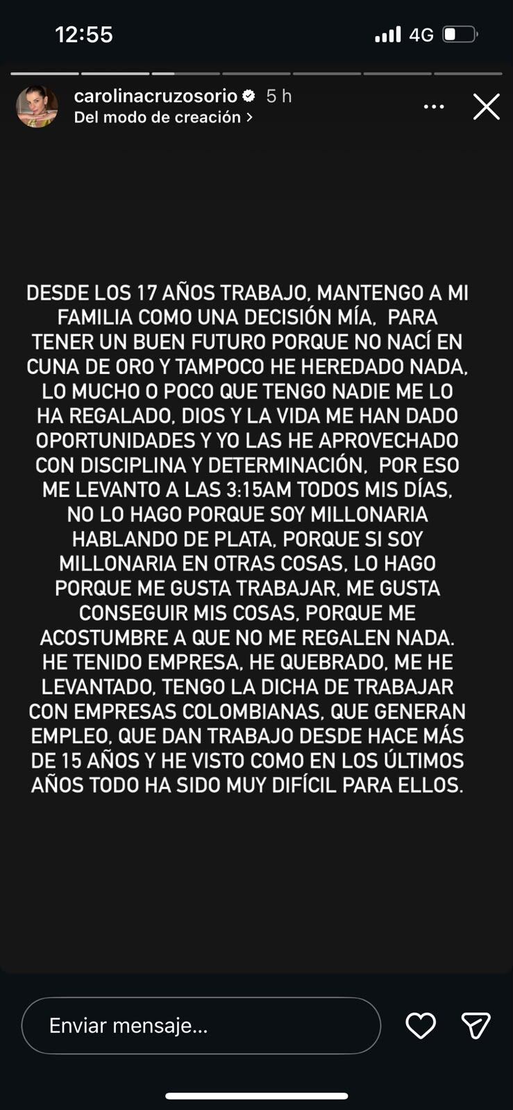 Palabras de Carolina Cruz