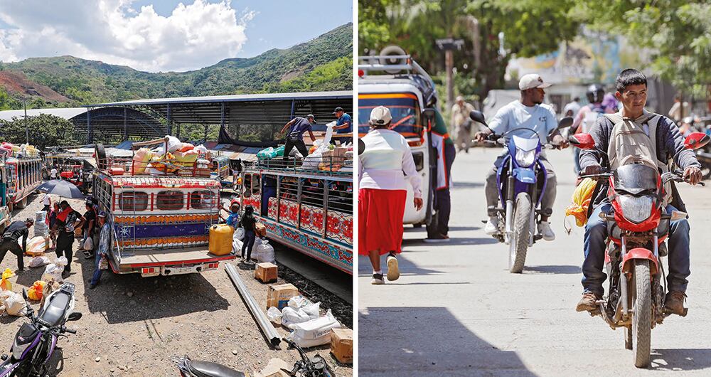 Las chivas, los jeepetos y las motos, que ellos llaman domicilios, son los vehículos que transitan por las calles del casco urbano y las estrechas trochas que comunican con las veredas. La mayoría de motociclistas son considerados campaneros de las disidencias de las Farc.