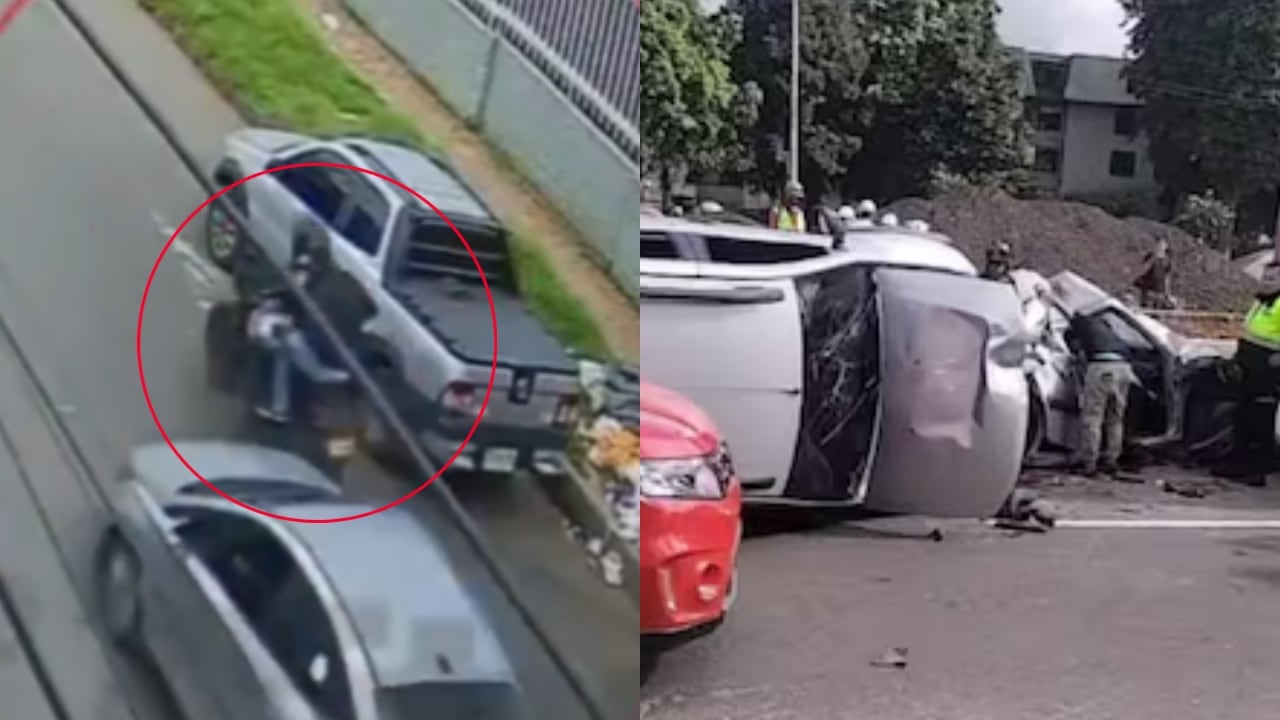 El momento en el que la moto huyó del sitio y el accidente que se desencadenó después.