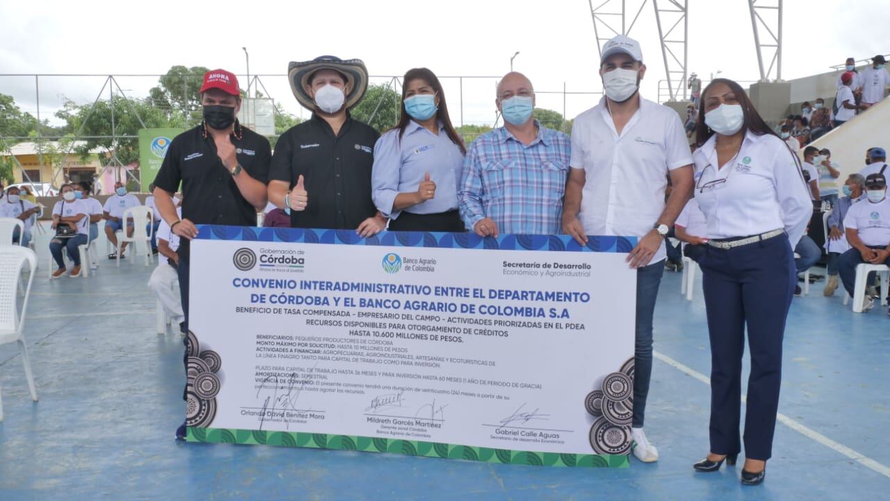 Con la alianza entre la Gobernación de Córdoba y el Banco Agrario se le compensarán 4 puntos porcentuales  en tasas de interés para créditos de pequeños agroempresarios.