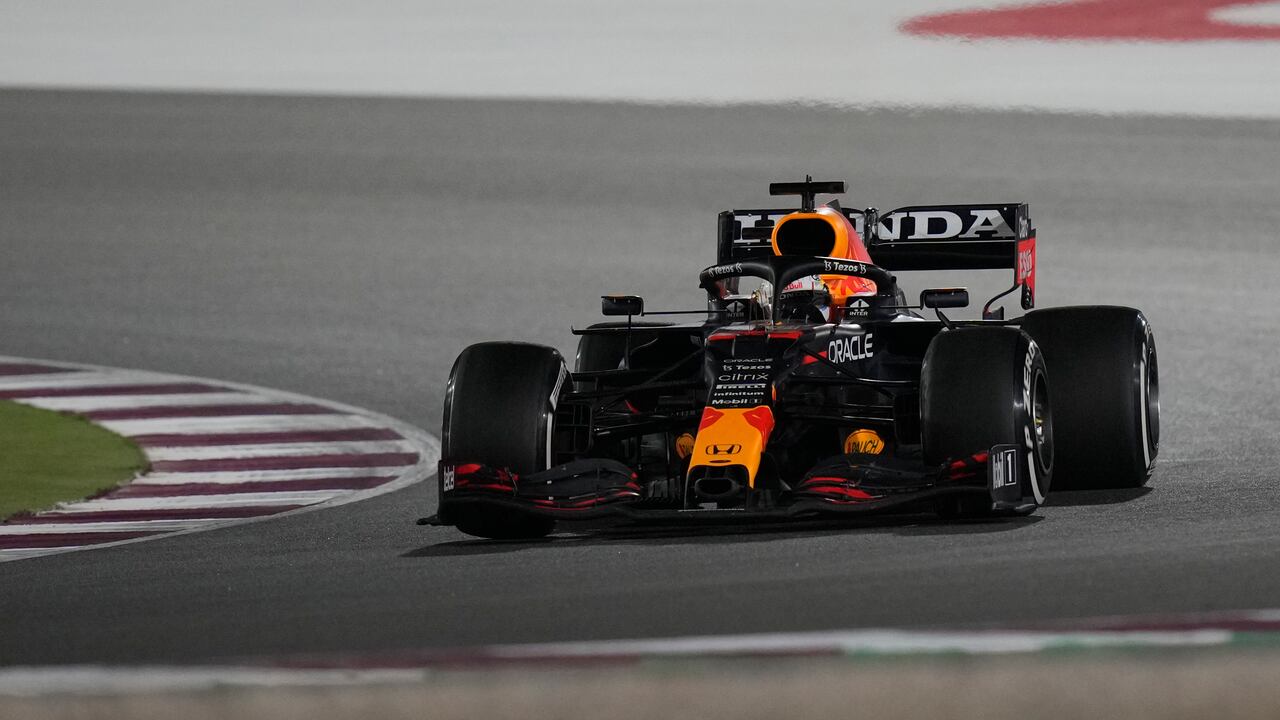 Red Bull driver Max Verstappen of the Netherlands in action during the Qatar Formula One Grand Prix. In Lusail, Qatar, Sunday, Nov. 21, 2021. (AP Photo/Darko Bandic)