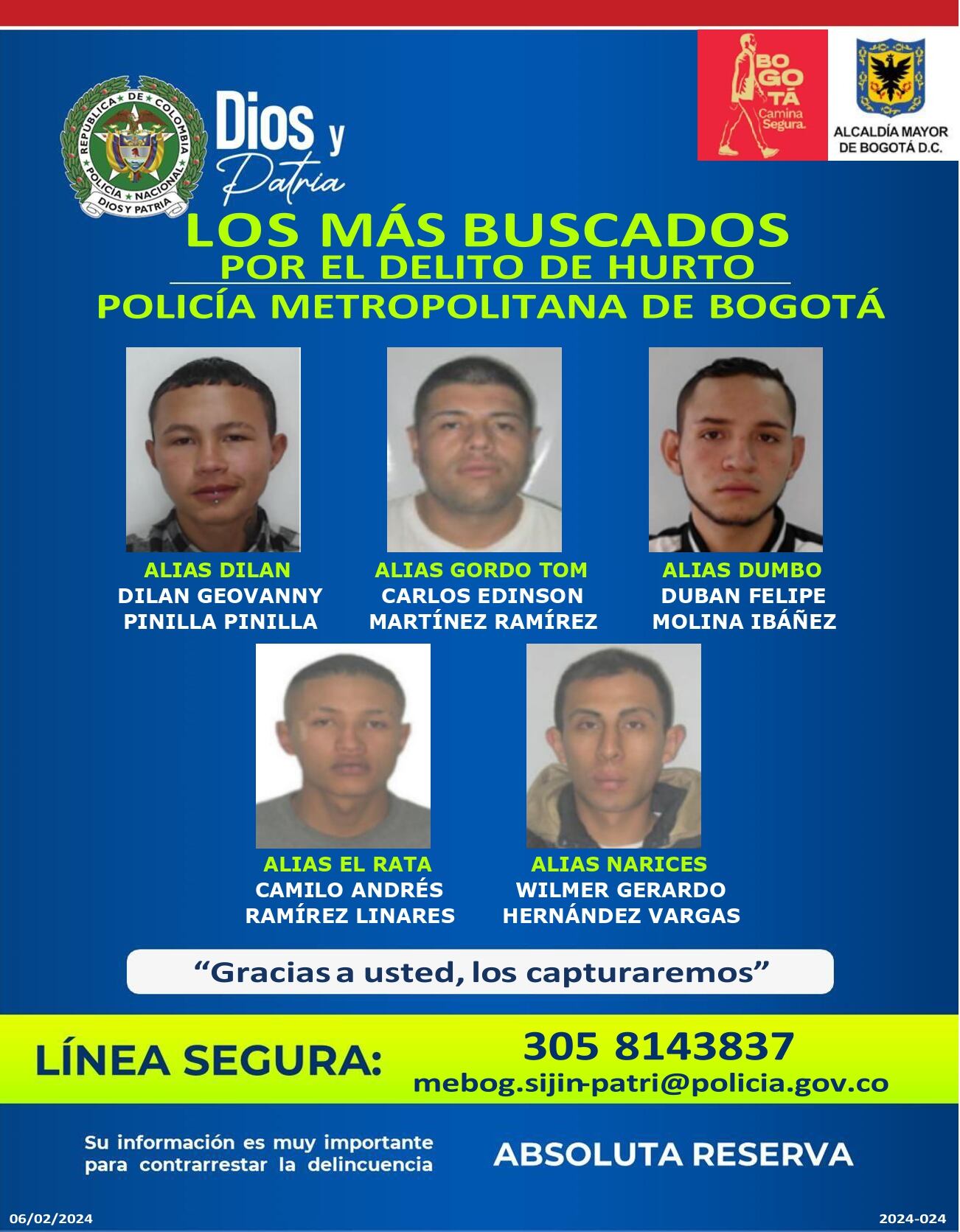 Cartel de los más buscados por hurto en Bogotá
